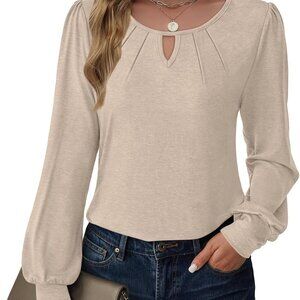Womens Long Sleeve Tops Dressy Business Casual Blouses Basic Loose Fit V Neck Wo